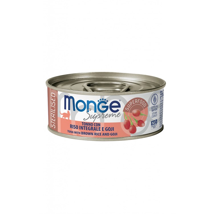 Monge Supreme Sterilised Tonno Riso Integrale Goji 80 gr Scatoletta Gatti