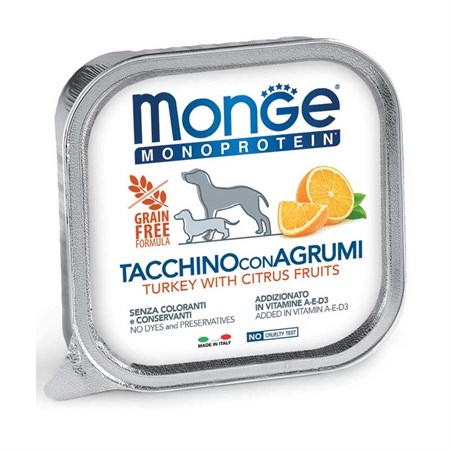 monge tacchino con agrumi monoproteico 150 gr umido per cani