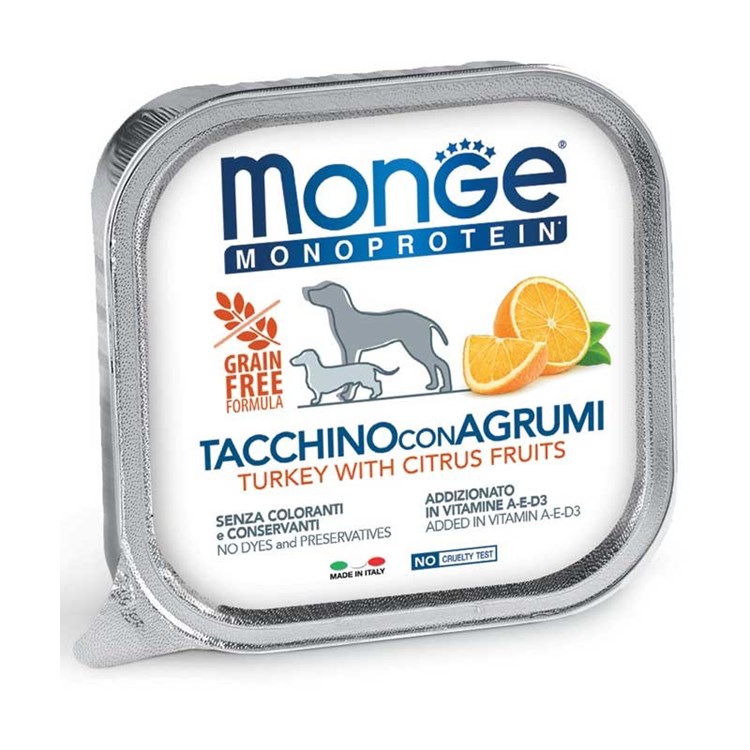 Monge Tacchino Con Agrumi Monoproteico 150 gr Umido per Cani