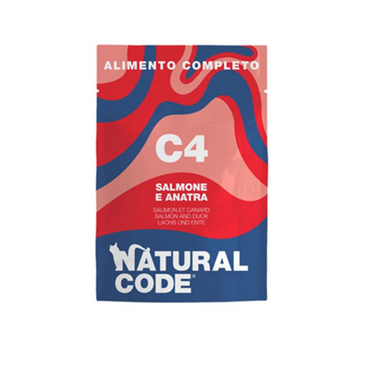 Natural Code C4 Salmone Anatra 70 gr Cibo Umido Completo Per Gatti