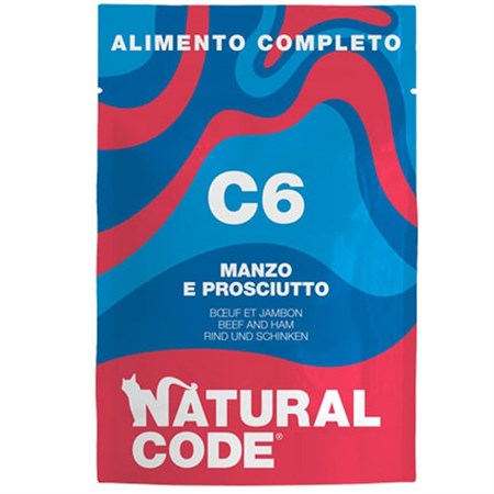 natural code c6 manzo prosciutto 70 gr cibo umido completo per gatti