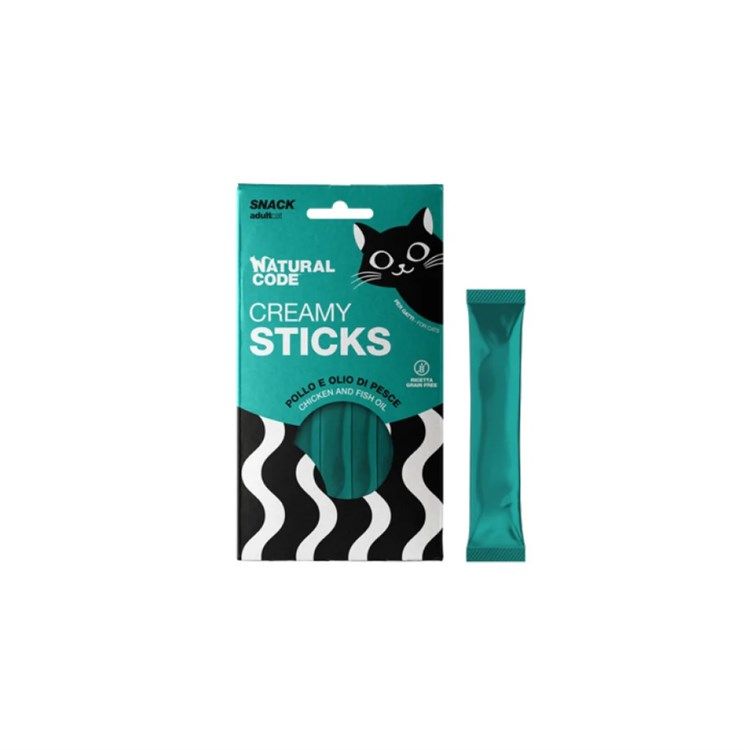 Natural Code Creamy Stick Pollo e Olio di Pesce 4 x 14 gr Snack Per gatti