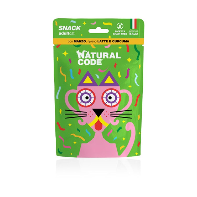 Natural Code Snack Cat Adult Grain Free Manzo Latte Curcuma 60 gr