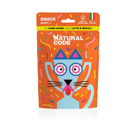 natural code snack cat steril grain free carni rosse latte mirtillo 60 gr