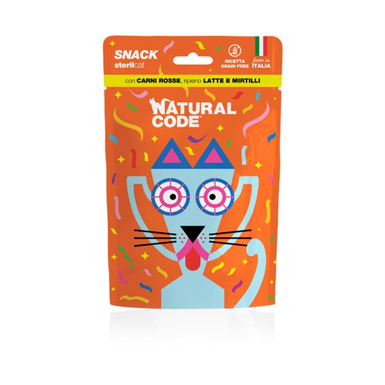 Natural Code Snack Cat Steril Grain Free Carni Rosse Latte Mirtillo 60 gr