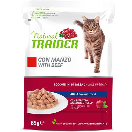 natural trainer adult cat manzo bocconcini in salsa 85 gr busta