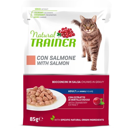 natural trainer adult cat salmone bocconcini in salsa 85 gr busta