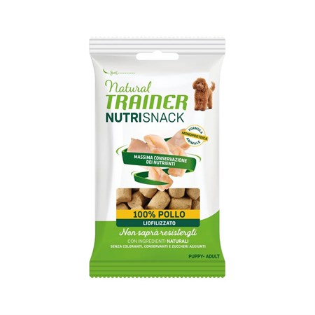 natural trainer dog nutrisnack puppy adult pollo 20 gr liofilizzato per cani