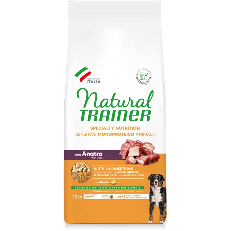 Natural Trainer Sensitive Monoproteico Adult Medium Maxi Anatra e Cereali Integrali 12 kg
