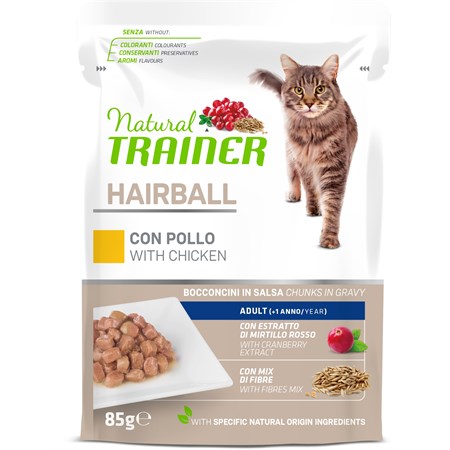 natural trainer hairball cat pollo bocconcini 85 gr bustina