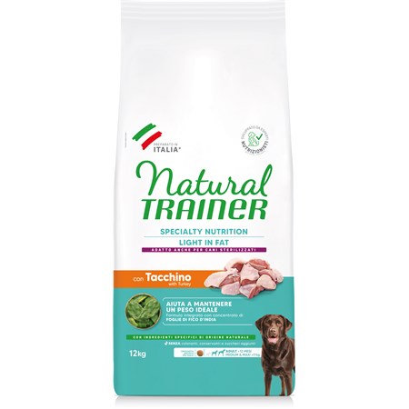 natural trainer ideal weight medium maxi light 12 kg carni bianche cane
