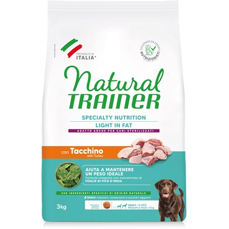 natural trainer ideal weight medium maxi light 3 kg carni bianche cane