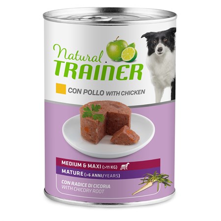 natural trainer medium maxi mature pollo 400 gr umido cane