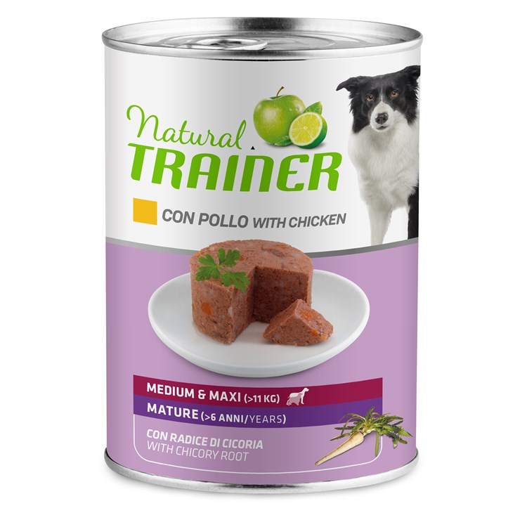 Natural Trainer Medium Maxi Mature Pollo 400 gr Umido Cane