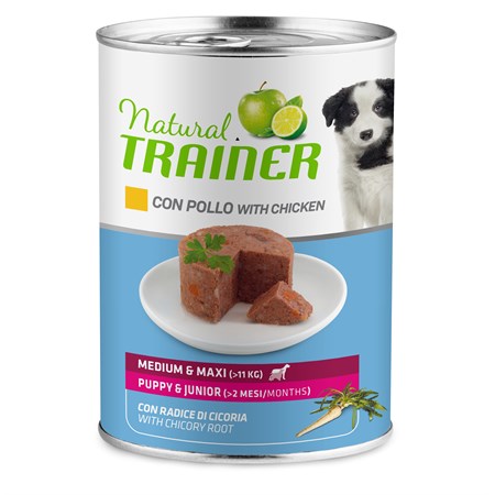 natural trainer puppy junior medium maxi pollo 400 gr umido cane