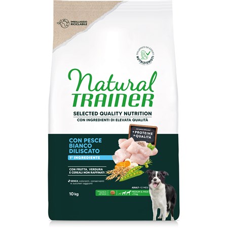 natural trainer selected quality nutrition cane healthy grain mediummaxi pesce bianco 10kg