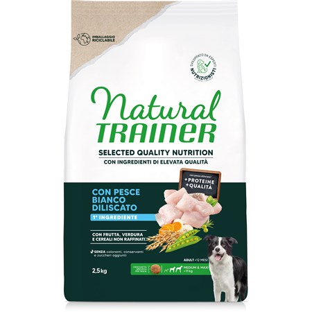 natural trainer selected quality nutrition cane healthy grain mediummaxi pesce bianco 25kg