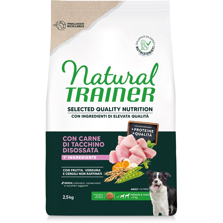 Natural Trainer Selected Quality Nutrition Cane Healthy Grain Medium/Maxi Tacchino 2,5kg