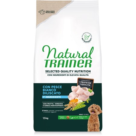 natural trainer selected quality nutrition cane healthy grain mini pesce bianco 15kg