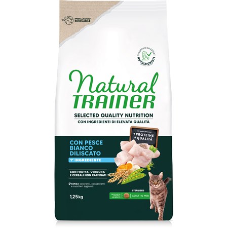 Natural Trainer Selected Quality Nutrition Gatto Healthy Grain Sterilised Pesce Bianco 1,25kg in Gatti