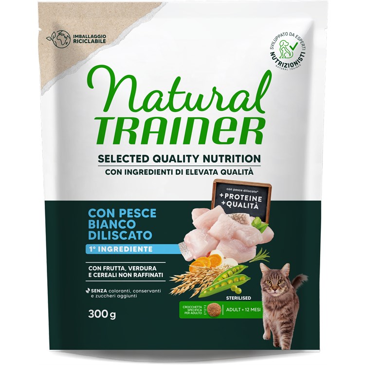 Natural Trainer Selected Quality Nutrition Gatto Healthy Grain Sterilised Pesce Bianco 300g