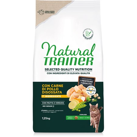 Natural Trainer Selected Quality Nutrition Gatto No Grain Sterilised Pollo 1,25kg in Gatti
