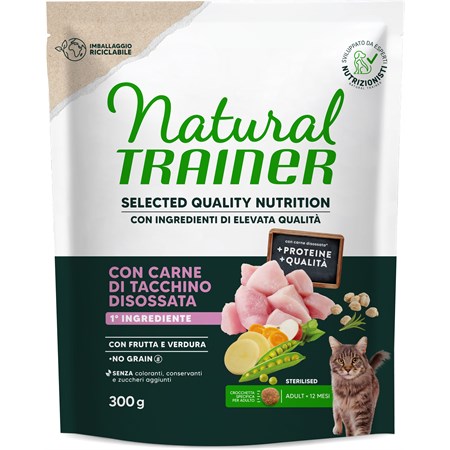 natural trainer selected quality nutrition gatto no grain sterilised tacchino 300g