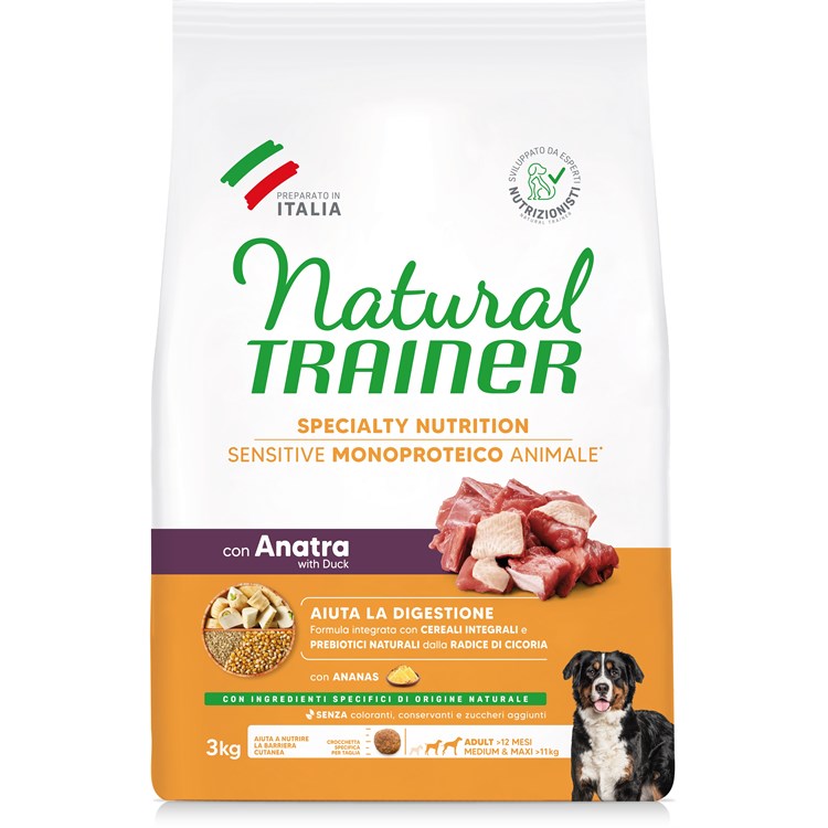 Natural Trainer Sensitive Monoproteico Adult Medium Maxi Anatra Cereali Integrali 3 kg
