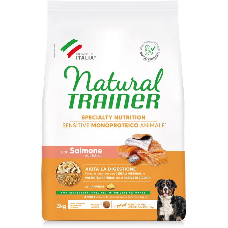 Natural Trainer Sensitive Monoproteico Adult Medium Maxi Salmone Cereali Integrali 3 kg