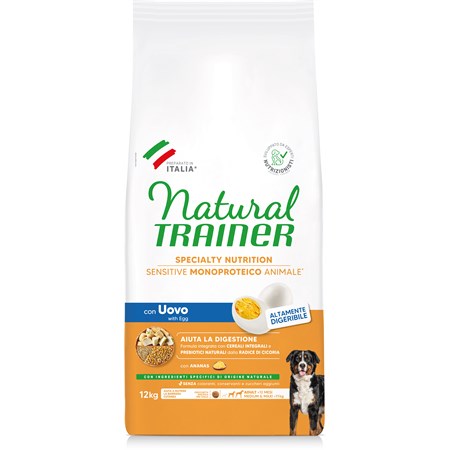 natural trainer sensitive no gluten adult medium maxi uova 12 kg crocchette cane