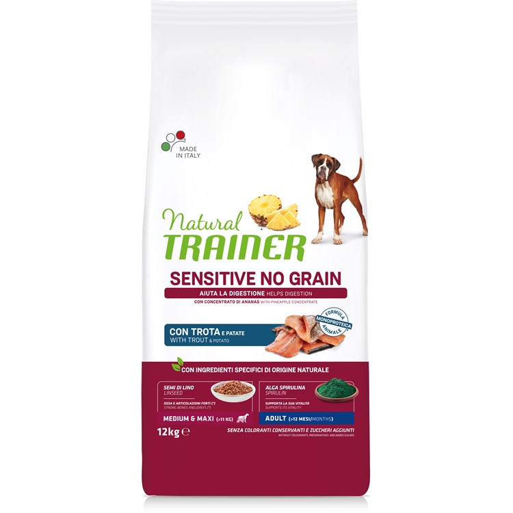 Natural Trainer Sensitive No Grain Adult Medium Maxi Trota 12 Kg Cane