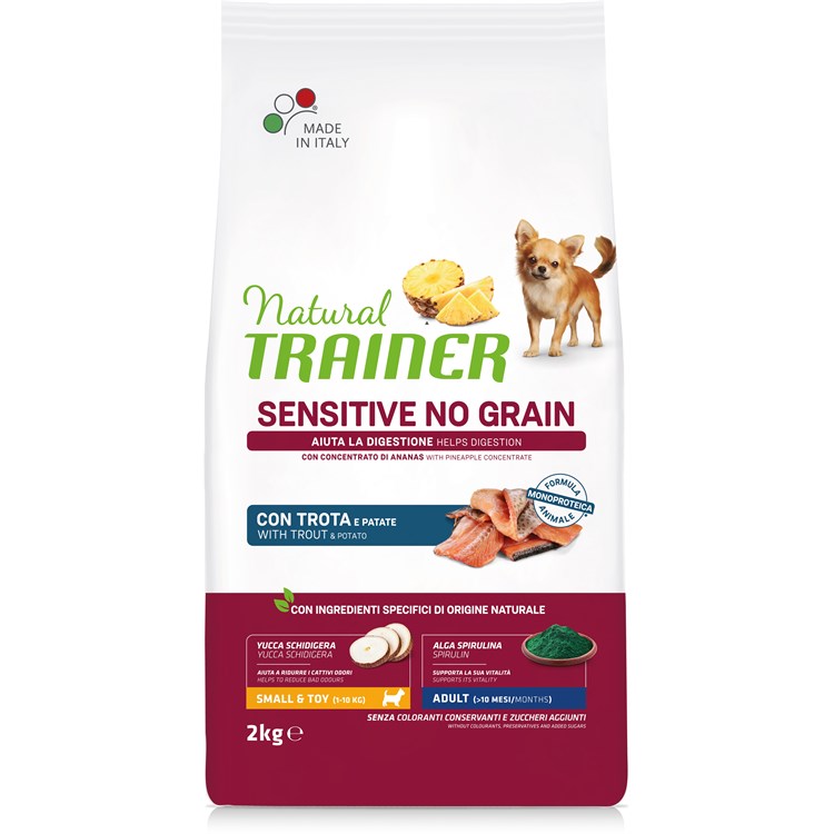 Natural Trainer Sensitive No Grain Adult Small Toy Trota e Patate 2 Kg Cane