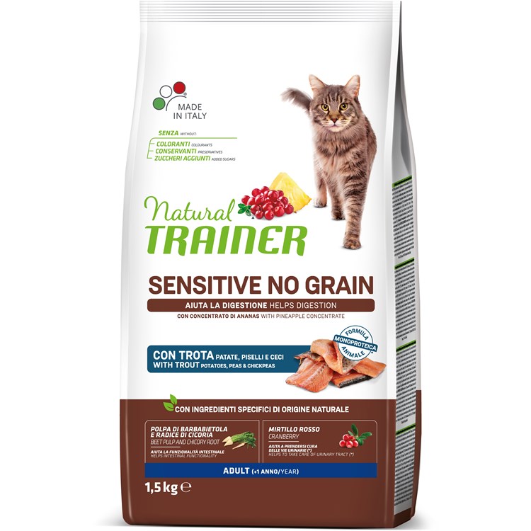 Natural Trainer Sensitive No Grain Trota 1,5 kg Crocchette Per Gatti