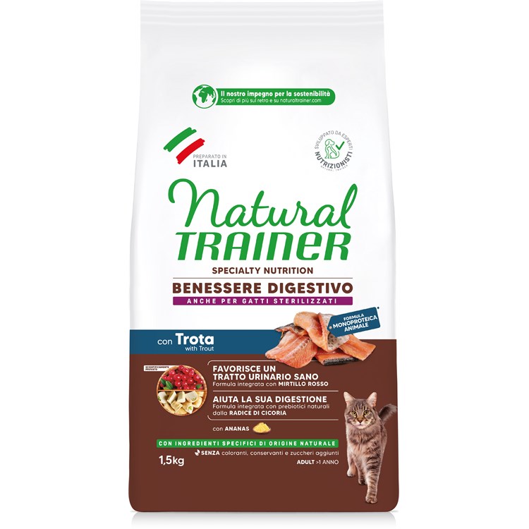 Natural Trainer Sensitive No Grain Trota 1,5 kg Crocchette Per Gatti