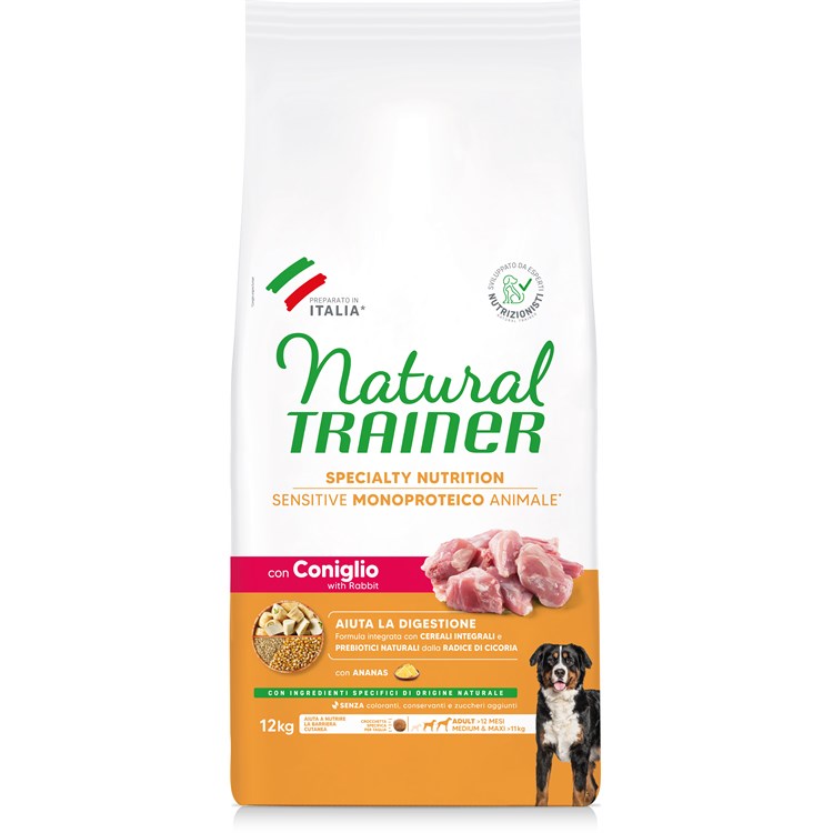 Natural Trainer Sensitive Plus Adult Medium Maxi con Coniglio 12 kg Per Cani
