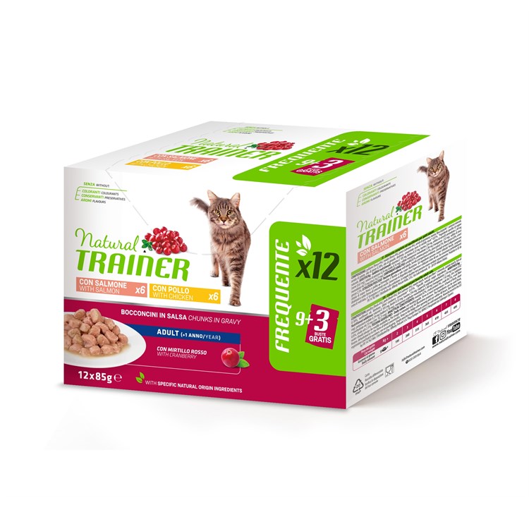 Natural Trainer Sterilised Cat Bocconcini Multipack 12 bustine 85 gr (6 Merluzzo + 6 Tacchino) Umido Gatti