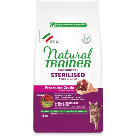 Natural Trainer Sterilised Prosciutto Crudo 1,5 kg Gatto in Gatti