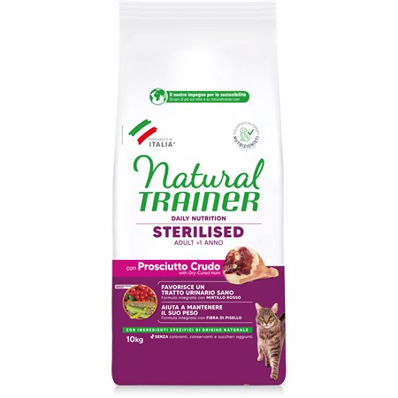 Natural Trainer Sterilised Prosciutto Crudo 10 kg Gatto in Gatti