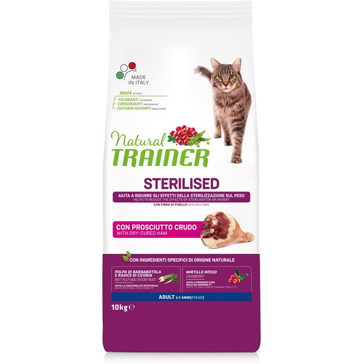 Natural Trainer Sterilised Prosciutto Crudo 10 kg Gatto