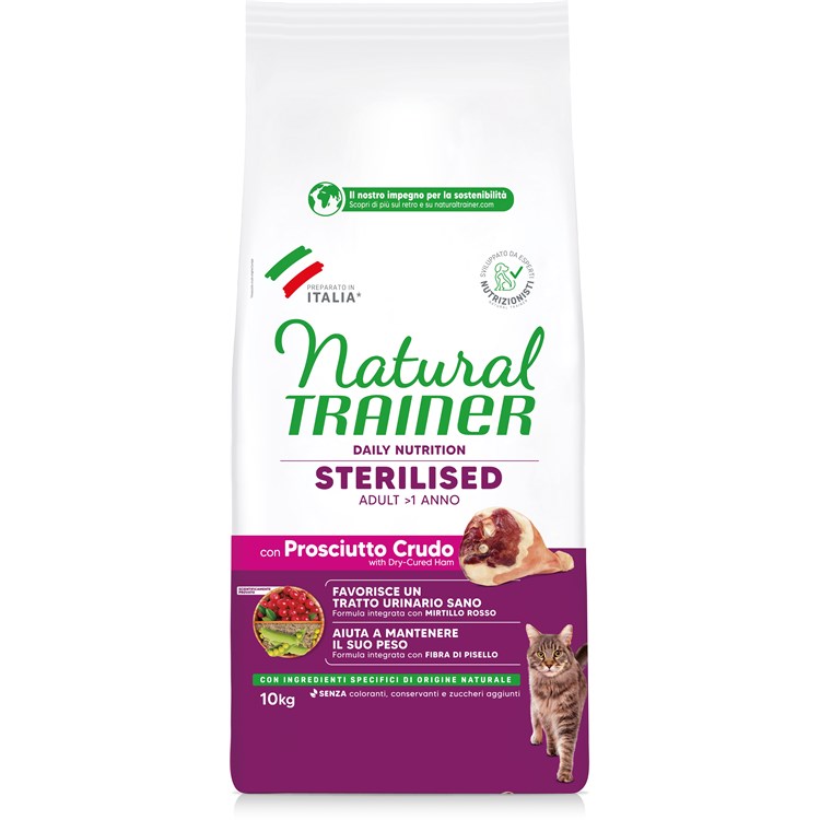 Natural Trainer Sterilised Prosciutto Crudo 10 kg Gatto