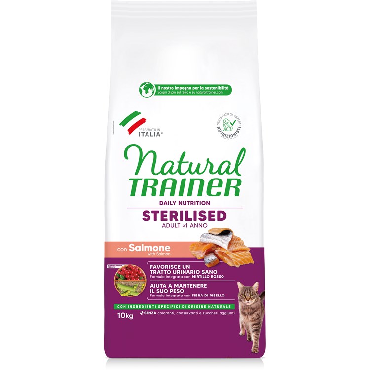 Natural Trainer Sterilised Salmone 10 kg Gatto