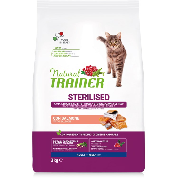 Natural Trainer Sterilised Salmone 3 kg Gatto