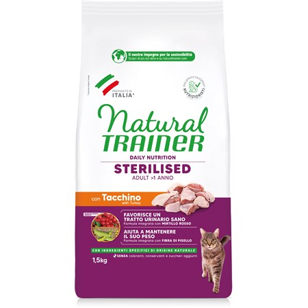 Natural Trainer Sterilised Tacchino 1,5 kg Gatto in Gatti