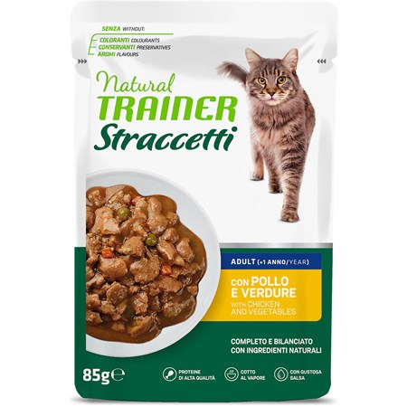 natural trainer straccetti adult pollo con verdure 85 gr bustina umido per gatti