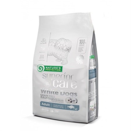 nature s protection white dog adult small grain free pesce bianco 1 5 kg crocchette cani manti bianchi