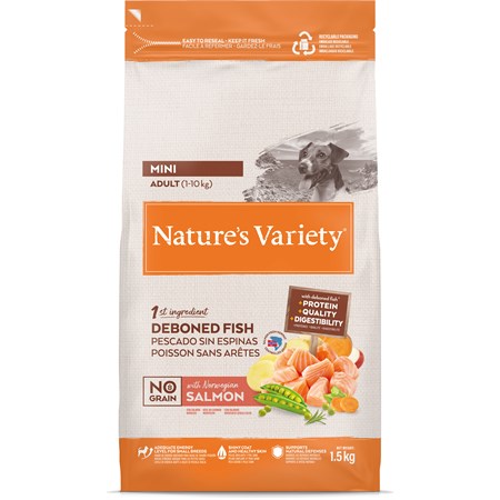 natures variety dog no grain adult mini salmone 15kg