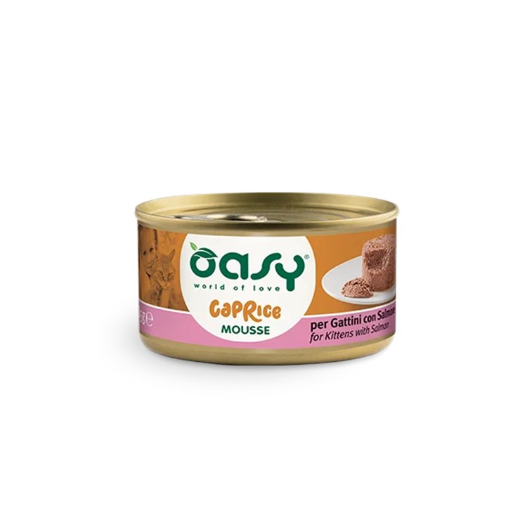 Oasy Caprice Mousse Kitten Con Salmone 85 Gr Scatoletta per Gattini