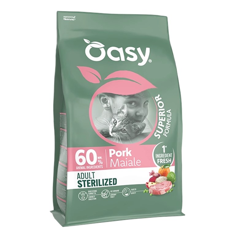 Oasy Cat Superior Formula Adult Sterilised Maiale 300 g Per Gatti