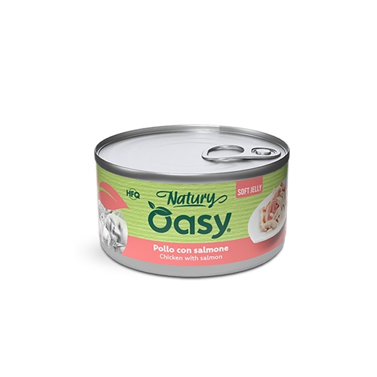Oasy Cat Natury Soft Jelly Pollo Con Salmone Lattina 150 gr Umido Per Gatti