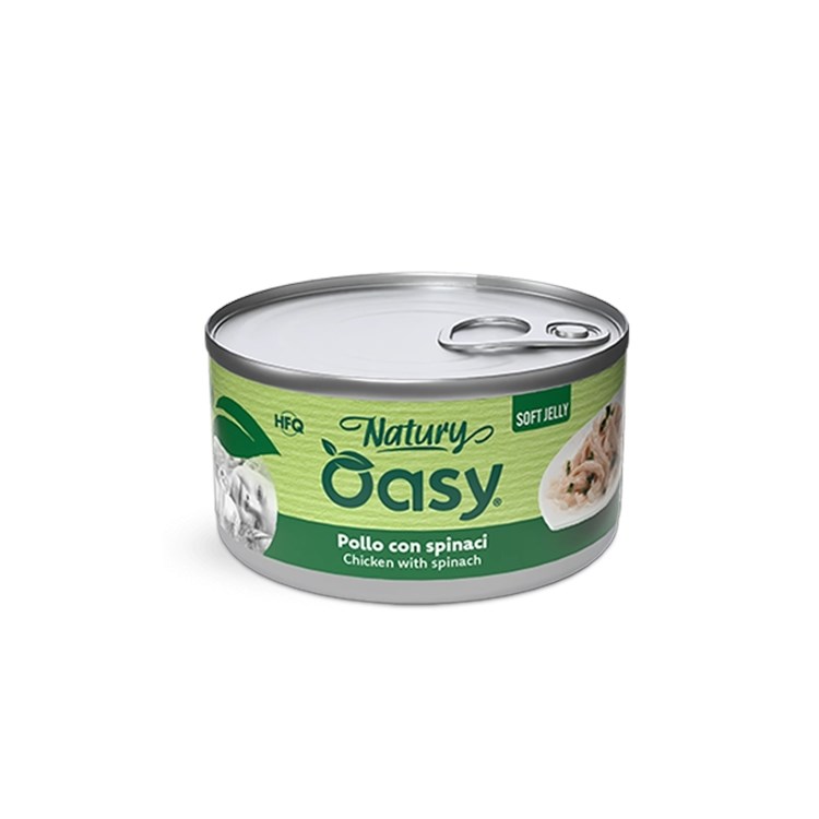 Oasy Cat Natury Soft Jelly Pollo Con Spinaci Lattina 150 gr Umido Per Gatti